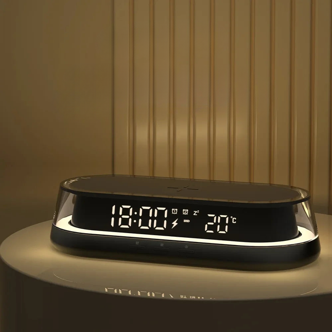 Vekkerklokke med trådløs lader og RGB-lys