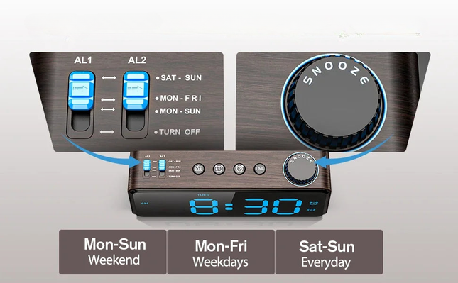 Digital klokkeradio med strømadapter