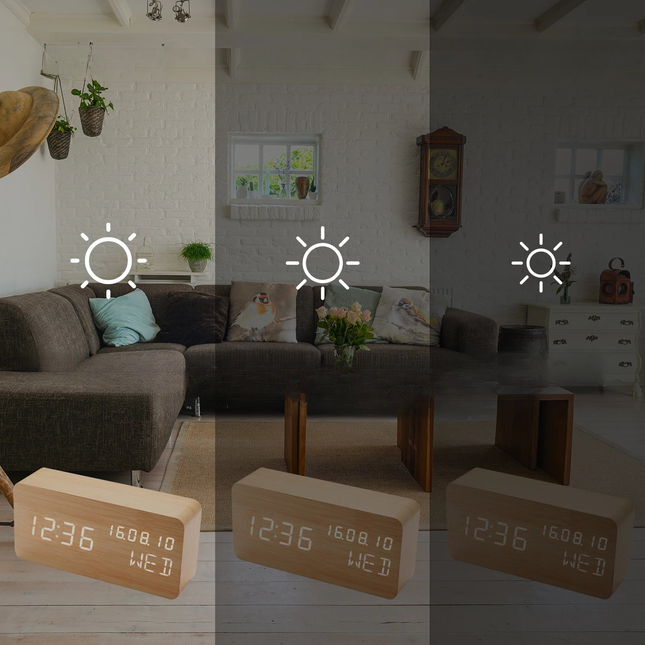 Moderne digital vekkerklokke i tre