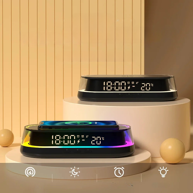Vekkerklokke med trådløs lader og RGB-lys