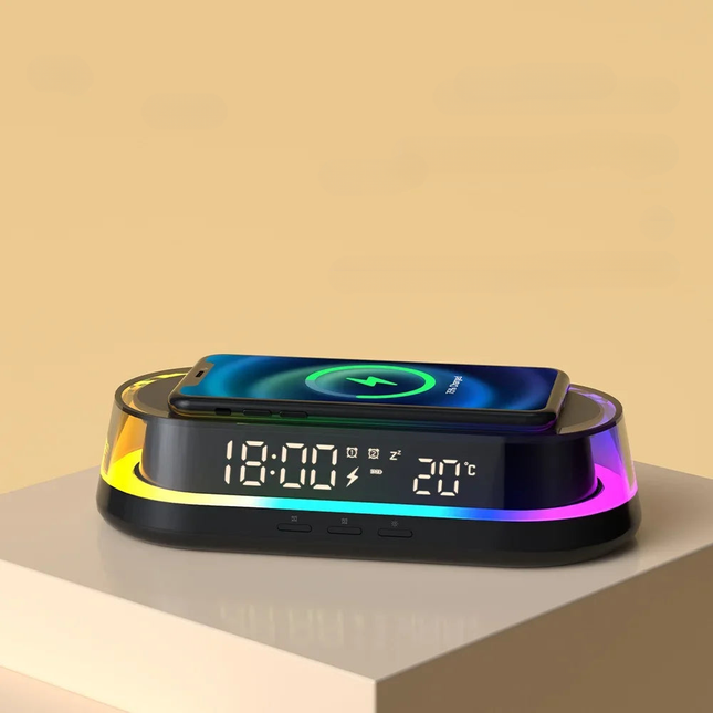 Vekkerklokke med trådløs lader og RGB-lys