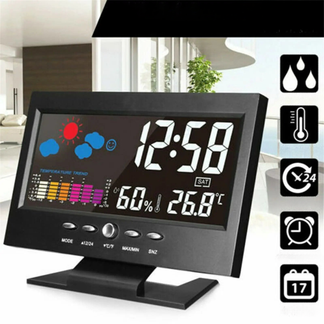Digital vekkerklokke med kalender og temperatur