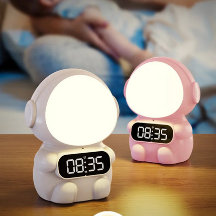 Astronaut vekkerklokke med nattlys for barn