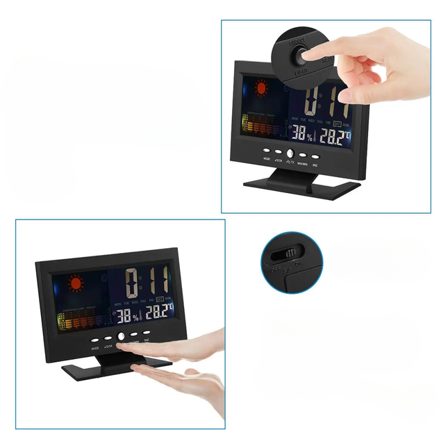 Digital vekkerklokke med kalender og temperatur