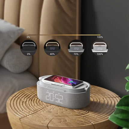 Klokkeradio med lampe og trådløs lader