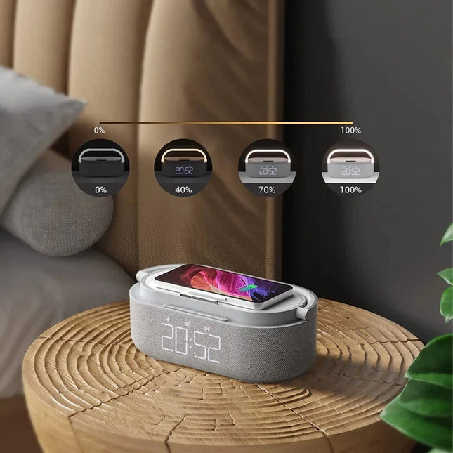 Klokkeradio med lampe og trådløs lader