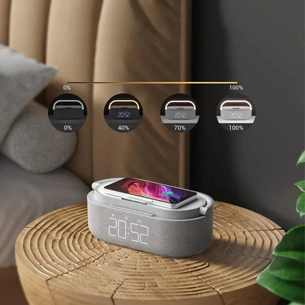 Klokkeradio med lampe og trådløs lader