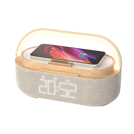 Klokkeradio med lampe og trådløs lader