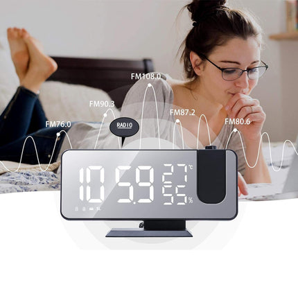 Klokkeradio med projektor og termometer