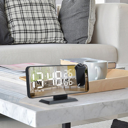 Klokkeradio med projektor og termometer