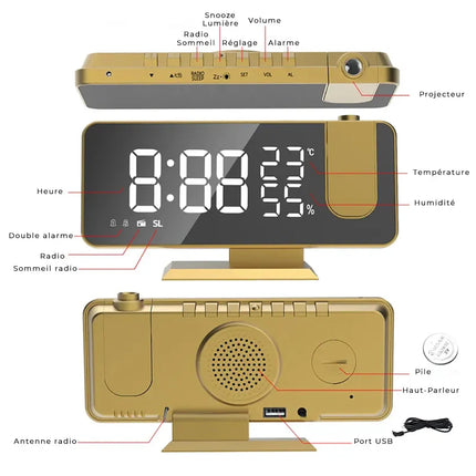 Design klokkeradio med projeksjon for soverom