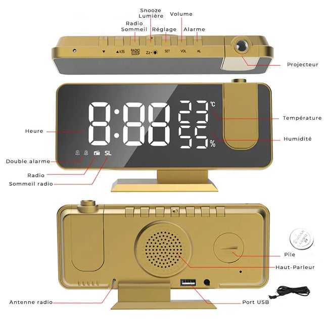 Design klokkeradio med projeksjon for soverom