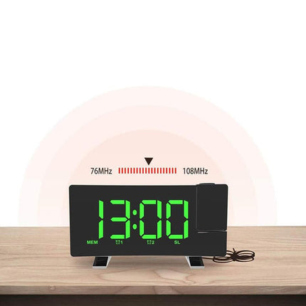 Klokkeradio med projektor og USB-port