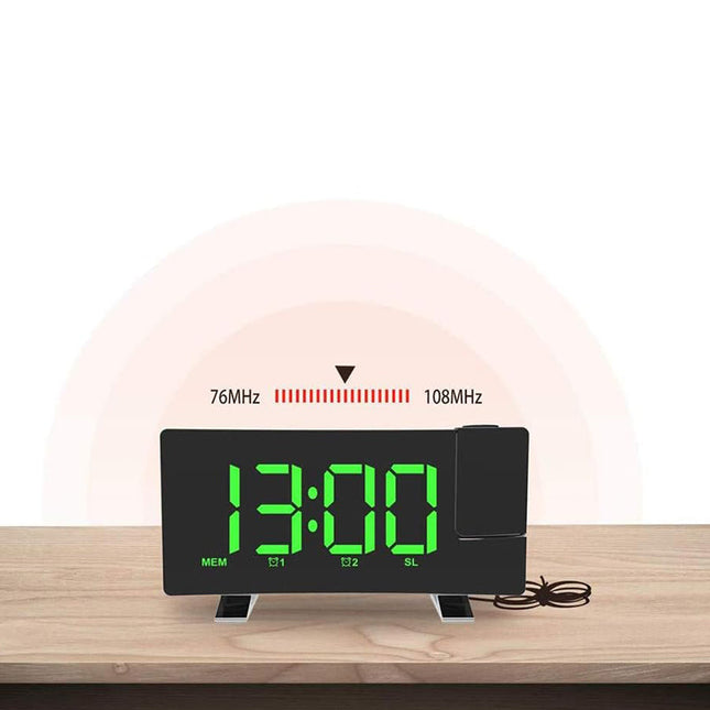 Klokkeradio med projektor og USB-port