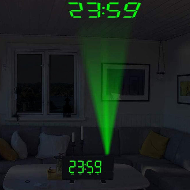 Klokkeradio med projektor og USB-port