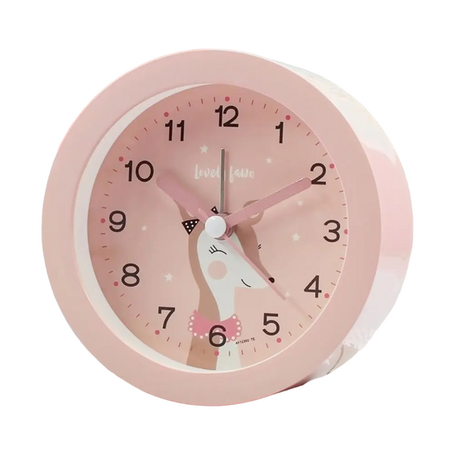 Analog barnevekkerklokke med søtt dyremotiv