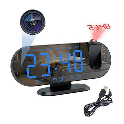 WiFi spionkamera vekkerklokke med projeksjon