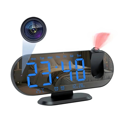 WiFi spionkamera vekkerklokke med projeksjon