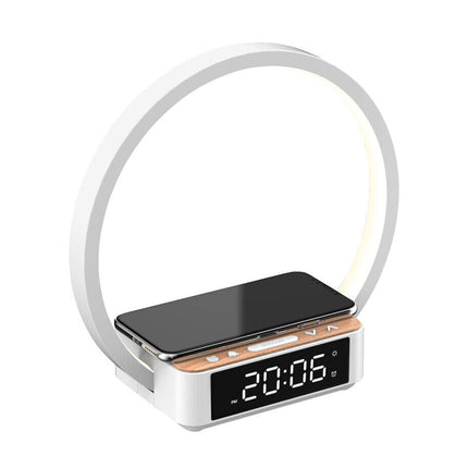 Lampe med klokke og trådløs lader