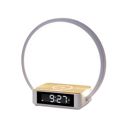 Lampe med klokke og trådløs lader