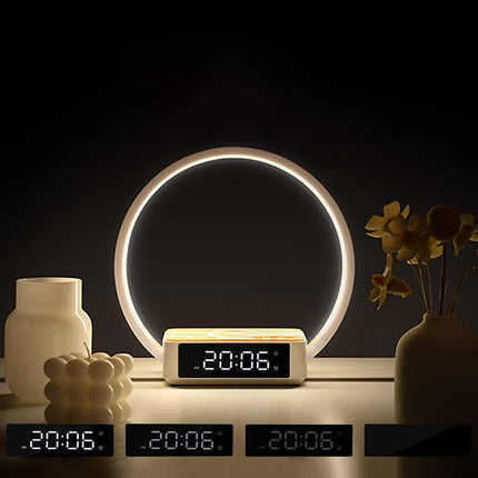 Lampe med klokke og trådløs lader