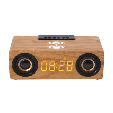 Vekkerklokke i tre med trådløs lading