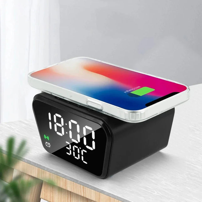 Vekkerklokke med trådløs mobillader