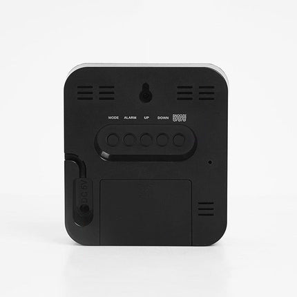 Kompakt digital reisevekkerklokke med termometer