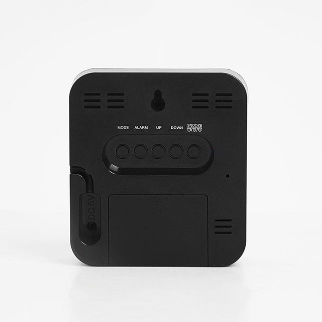 Kompakt digital reisevekkerklokke med termometer
