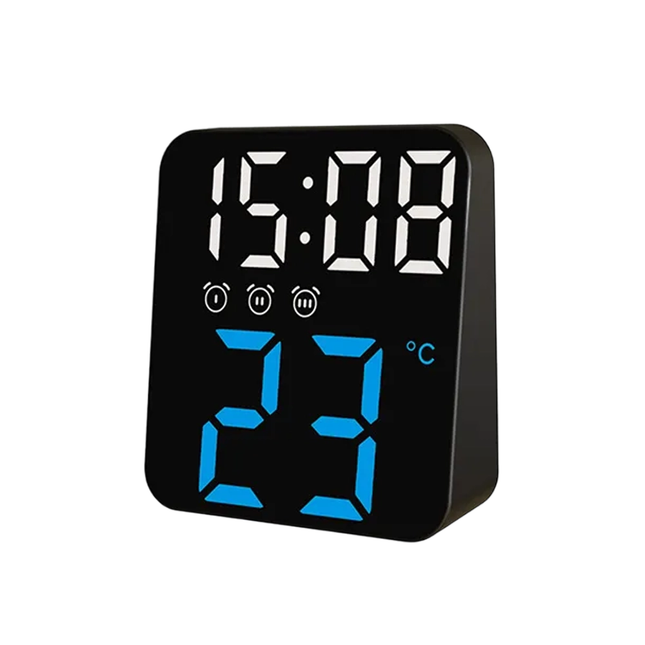 Kompakt digital reisevekkerklokke med termometer