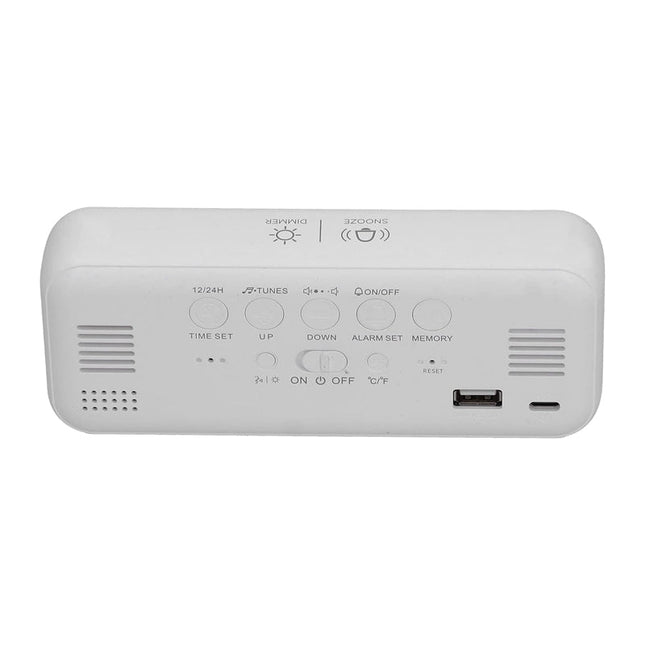 Hvit design vekkerklokke med LED-skjerm