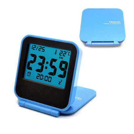 Kompakt digital reisevekkerklokke med stativ