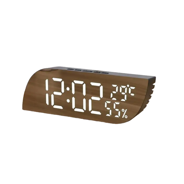 Batteridrevet digital vekkerklokke i trelook