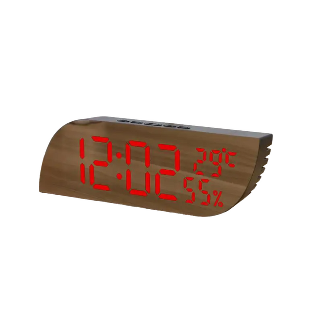 Batteridrevet digital vekkerklokke i trelook