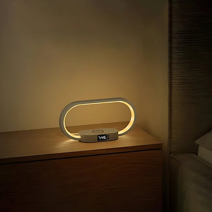 Moderne bordlampe med vekkerklokke