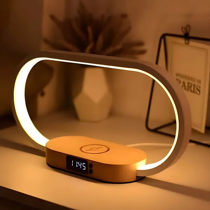 Moderne bordlampe med vekkerklokke