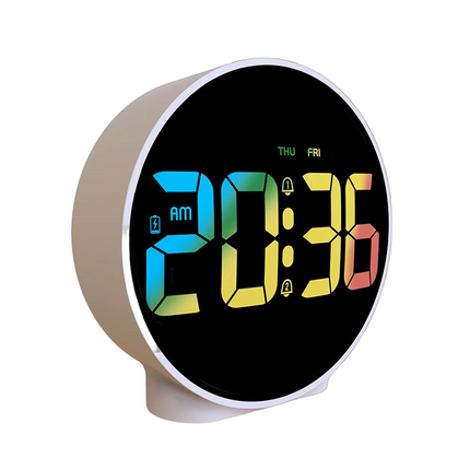 Rund batteridrevet digital vekkerklokke