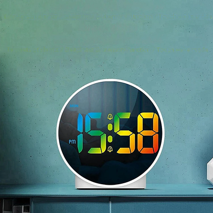 Rund batteridrevet digital vekkerklokke