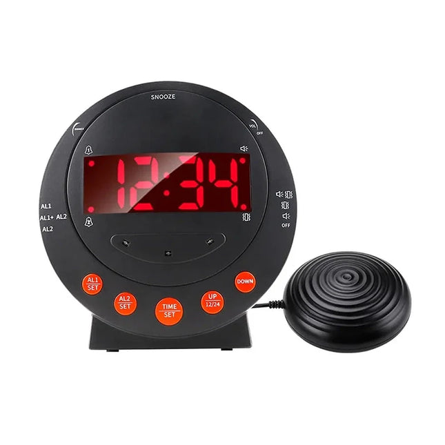 Svart vekkerklokke med vibrasjonspute