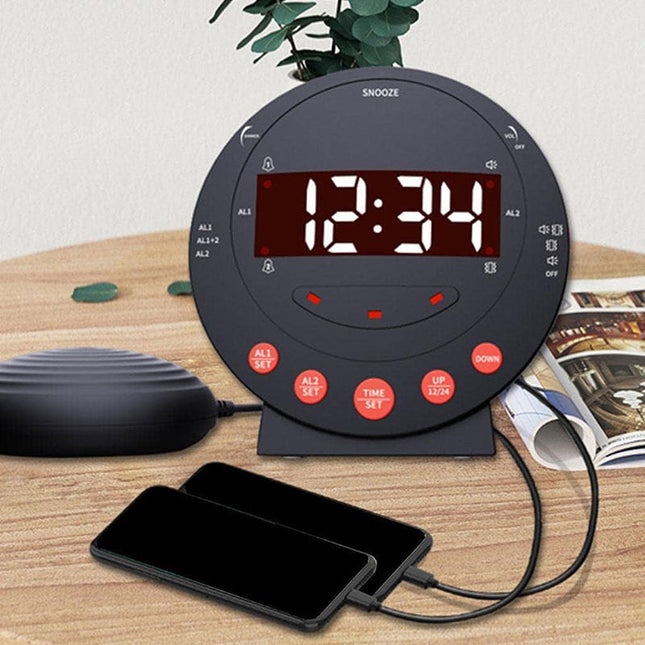 Svart vekkerklokke med vibrasjonspute