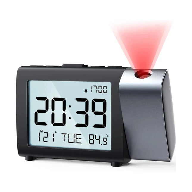 Batteridrevet vekkerklokke med projeksjon for reise
