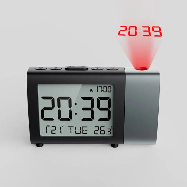 Batteridrevet vekkerklokke med projeksjon for reise