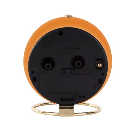 Oransje vintage vekkerklokke med gullstativ